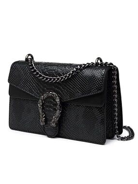 Snake Print Crossbody Bag Faux Leather Chain Shoulder Evening Clutch Purse